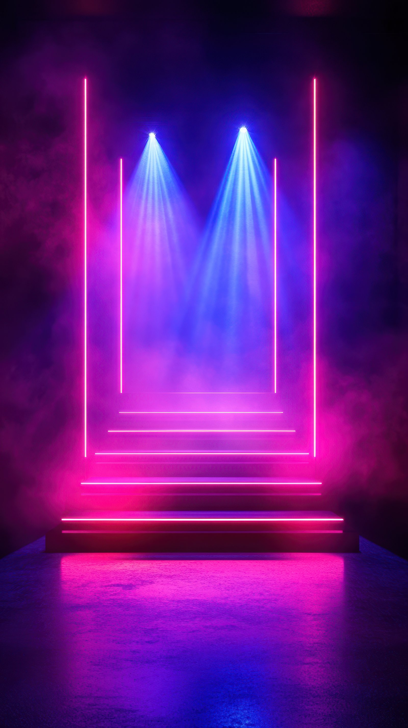 Lighting design featuring colorful beams and smoke effects in a modern performance space during an evening event